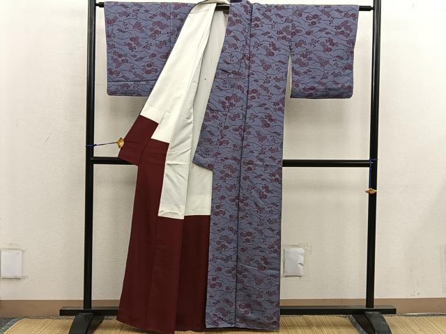 平和屋着物■上質な小紋　芝草菊花文　鬼しぼ縮緬　正絹　逸品　BAAW6973mz