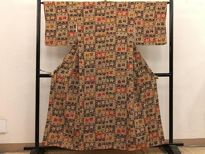 平和屋着物■上質な小紋 型染め 横段花文 鬼しぼ縮緬 正絹 逸品 BAAW6987mz