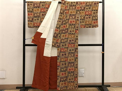 平和屋着物■上質な小紋 型染め 横段花文 鬼しぼ縮緬 正絹 逸品 BAAW6987mz