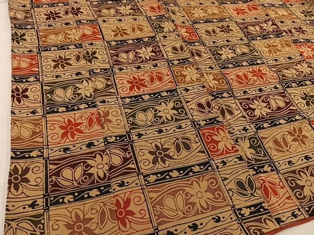 平和屋着物■上質な小紋 型染め 横段花文 鬼しぼ縮緬 正絹 逸品 BAAW6987mz