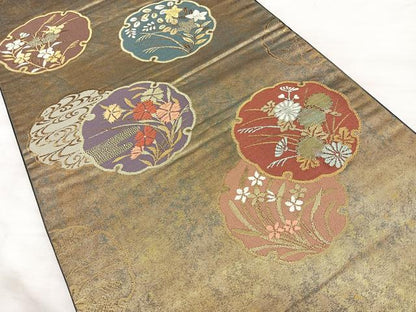 平和屋着物◎六通柄袋帯 瑞祥錦 金糸 引箔 正絹 逸品 BAAW7006qw