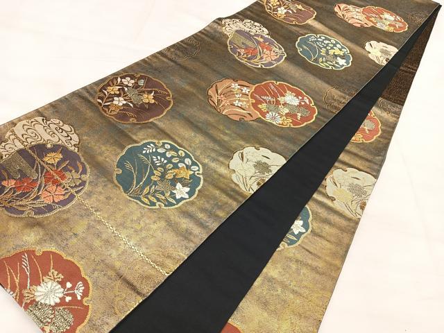 平和屋着物●六通柄袋帯　粋　引箔錦　梟　フクロウ　金糸　正絹　逸品　DABD0901op 平和屋着物○六通柄袋帯 粋 引箔錦 梟 フクロウ 金糸 正絹 逸品