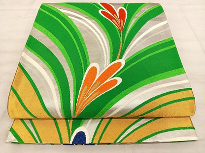 平和屋着物◎六通柄袋帯　唐織　松葉文　金銀糸　正絹　逸品　BAAW7011qw