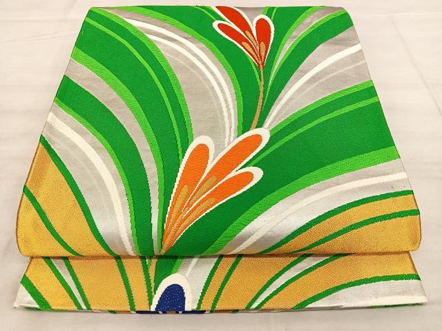 平和屋着物◎六通柄袋帯　唐織　松葉文　金銀糸　正絹　逸品　BAAW7011qw