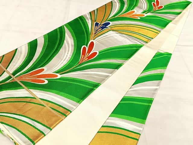 平和屋着物◎六通柄袋帯　唐織　松葉文　金銀糸　正絹　逸品　BAAW7011qw