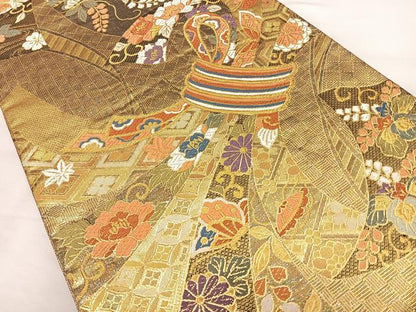 平和屋着物◎佐賀錦　六通柄袋帯　束ね熨斗　金糸　正絹　逸品　BAAW7016qw