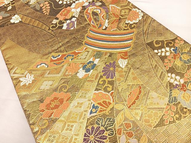 平和屋着物◎佐賀錦　六通柄袋帯　束ね熨斗　金糸　正絹　逸品　BAAW7016qw