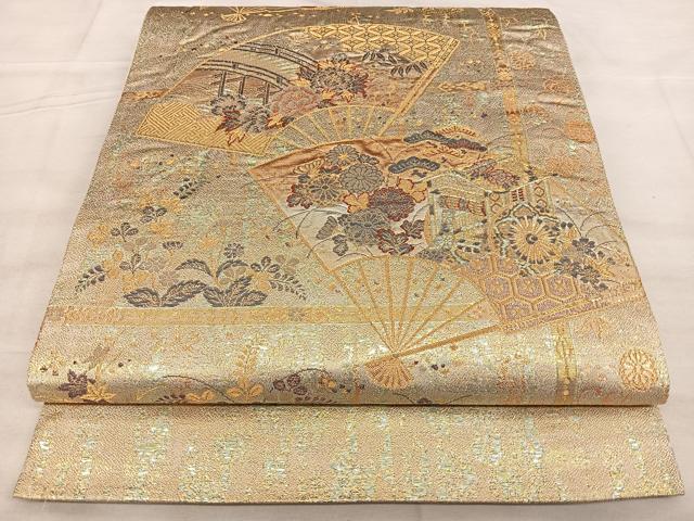 平和屋着物◎西陣　六通柄袋帯　唐織　扇面吉祥文　金銀糸　正絹　逸品　BAAW7021qw