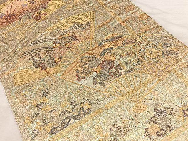 平和屋着物◎西陣　六通柄袋帯　唐織　扇面吉祥文　金銀糸　正絹　逸品　BAAW7021qw