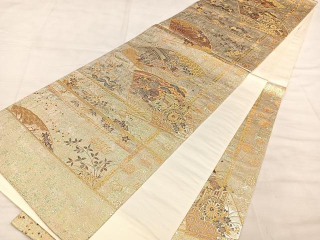 平和屋着物◎西陣　六通柄袋帯　唐織　扇面吉祥文　金銀糸　正絹　逸品　BAAW7021qw