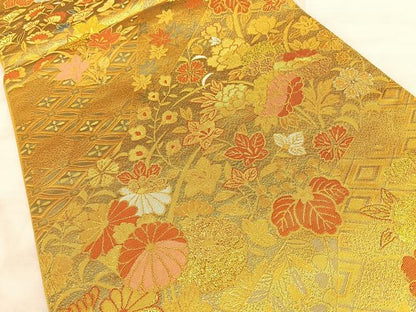 平和屋着物◎六通柄袋帯 唐織 草花文 金銀糸 正絹 逸品 BAAW7028qw