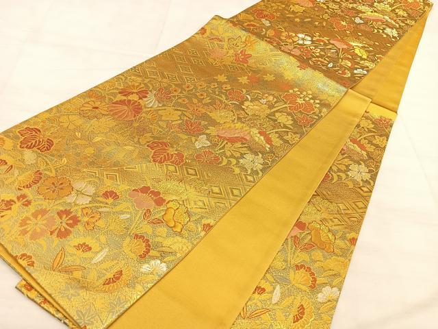 平和屋着物◎六通柄袋帯 唐織 草花文 金銀糸 正絹 逸品 BAAW7028qw