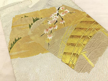 平和屋着物◎太鼓柄袋帯　作家物　綴れ　作家物　破れ色紙風景文　金銀彩　正絹　逸品　BAAW7033qw