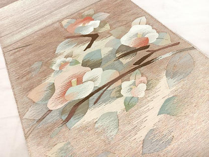 平和屋着物●太鼓柄袋帯　すくい織　枝椿　金糸　正絹　逸品　BAAW7041qw