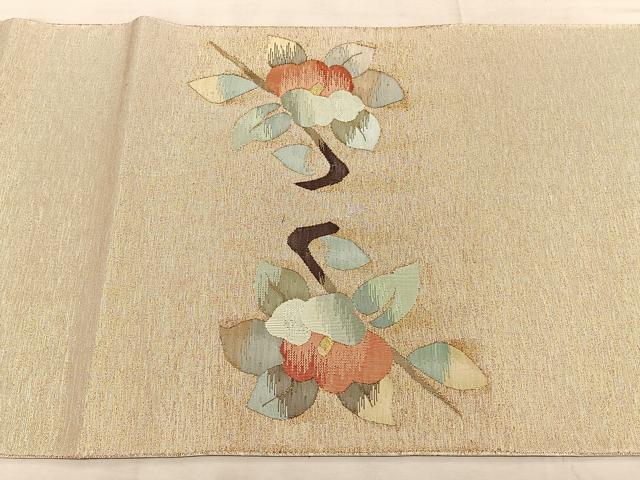 平和屋着物●太鼓柄袋帯　すくい織　枝椿　金糸　正絹　逸品　BAAW7041qw