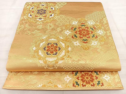 平和屋着物◎六通柄袋帯 唐織 正倉院花文 金糸 正絹 逸品 BAAW7044qw