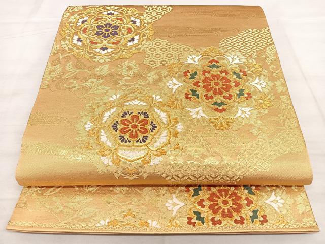 平和屋着物◎六通柄袋帯 唐織 正倉院花文 金糸 正絹 逸品 BAAW7044qw