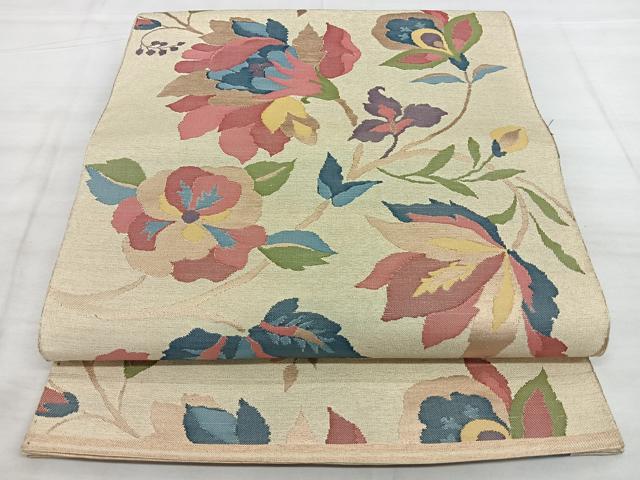 平和屋着物◎六通柄袋帯 唐織 花唐草文 金糸 正絹 逸品 BAAW7046qw