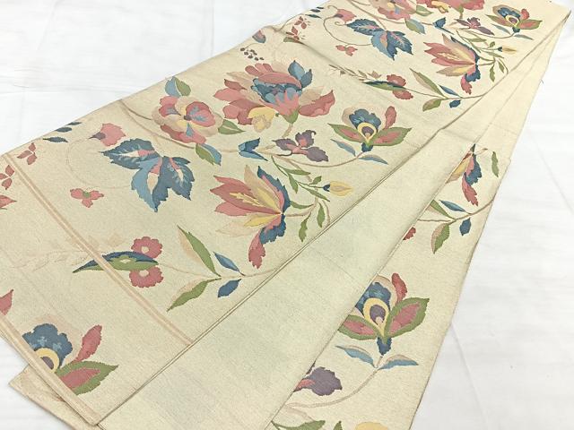 平和屋着物◎六通柄袋帯 唐織 花唐草文 金糸 正絹 逸品 BAAW7046qw