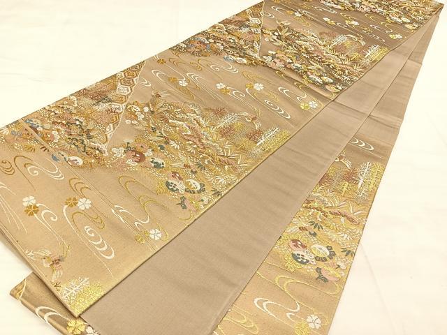 平和屋着物◎六通柄袋帯 唐織 花鳥文 金糸 正絹 逸品 BAAW7051qw