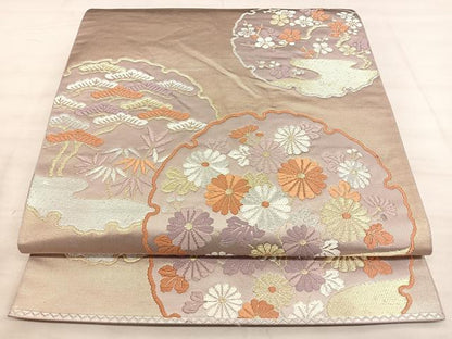 平和屋着物◎六通柄袋帯　唐織　双寿錦　雪輪菊花文　金銀糸　正絹　逸品　BAAW7052qw