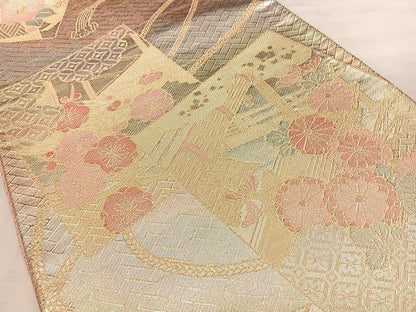 平和屋着物◎佐賀錦　六通柄袋帯　色紙重ね風景文　金銀糸　正絹　逸品　BAAW7062qw
