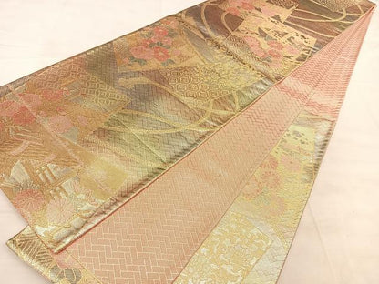 平和屋着物◎佐賀錦　六通柄袋帯　色紙重ね風景文　金銀糸　正絹　逸品　BAAW7062qw