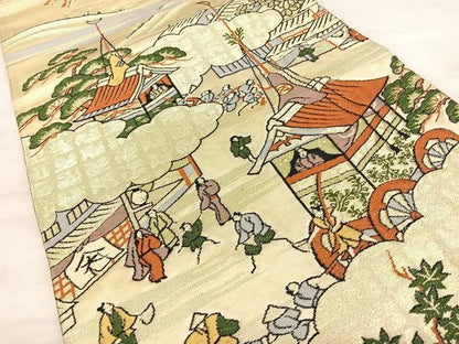 平和屋着物◎六通柄 京袋帯 洛中洛外図 金糸 正絹 逸品 BAAW7076qw