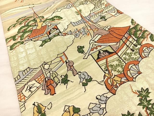 平和屋着物◎六通柄 京袋帯 洛中洛外図 金糸 正絹 逸品 BAAW7076qw