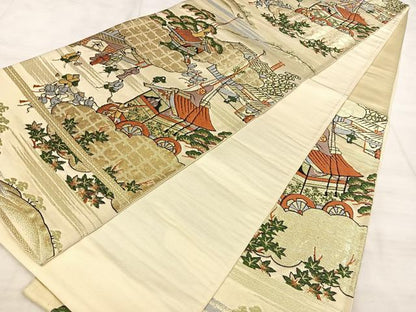 平和屋着物◎六通柄 京袋帯 洛中洛外図 金糸 正絹 逸品 BAAW7076qw