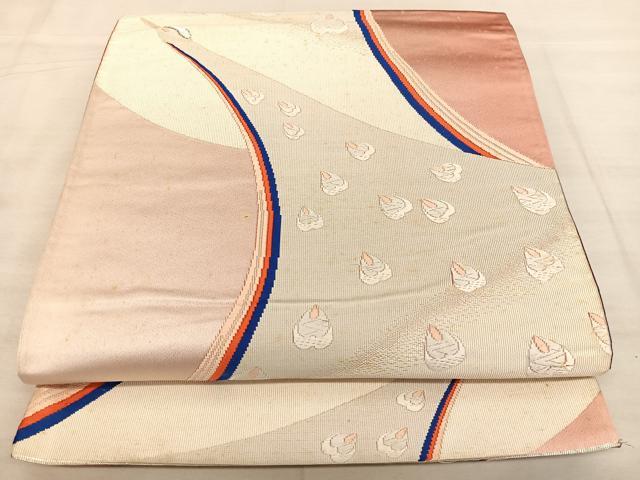平和屋着物◎六通柄袋帯 唐織 飛鶴文 銀糸 正絹 逸品 BAAW7082qw