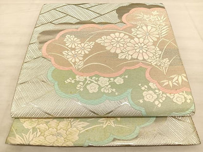 平和屋着物◎六通柄袋帯 唐織 雲取り草花文 金銀糸 正絹 逸品 BAAW7083qw