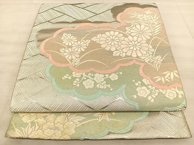 平和屋着物◎六通柄袋帯 唐織 雲取り草花文 金銀糸 正絹 逸品 BAAW7083qw