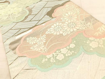 平和屋着物◎六通柄袋帯 唐織 雲取り草花文 金銀糸 正絹 逸品 BAAW7083qw