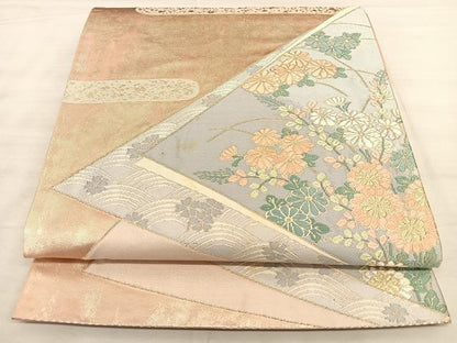 平和屋着物◎六通柄袋帯　唐織　上品錦　切嵌草花文　金銀糸　正絹　逸品　BAAW7086qw