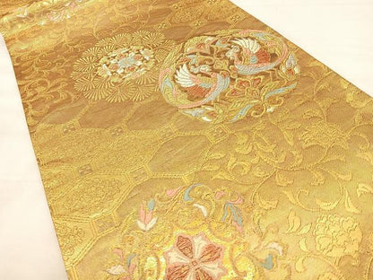 平和屋着物◎六通柄袋帯 唐織 花鳥唐草文 金銀糸 正絹 逸品 BAAW7092qw