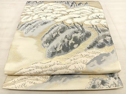 平和屋着物◎西陣 六通柄袋帯 唐織 遠山雲霞 銀糸 正絹 逸品 BAAW7093qw