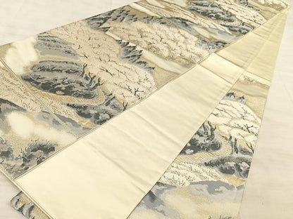 平和屋着物◎西陣 六通柄袋帯 唐織 遠山雲霞 銀糸 正絹 逸品 BAAW7093qw