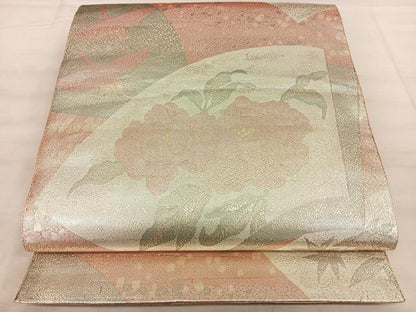 平和屋着物◎佐賀錦　六通柄袋帯　彩好苑　地紙重ね花鳥文　金銀糸　正絹　逸品　BAAW7094qw