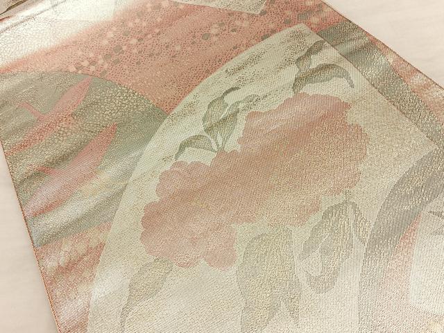 平和屋着物◎佐賀錦　六通柄袋帯　彩好苑　地紙重ね花鳥文　金銀糸　正絹　逸品　BAAW7094qw