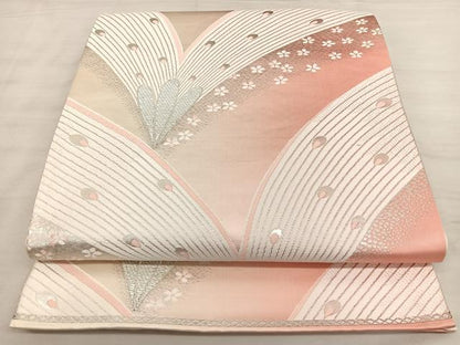 平和屋着物◎六通柄袋帯 唐織 孔雀羽花文 銀糸 正絹 逸品 BAAW7098qw