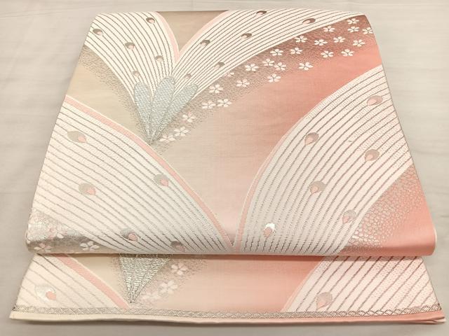 平和屋着物◎六通柄袋帯 唐織 孔雀羽花文 銀糸 正絹 逸品 BAAW7098qw