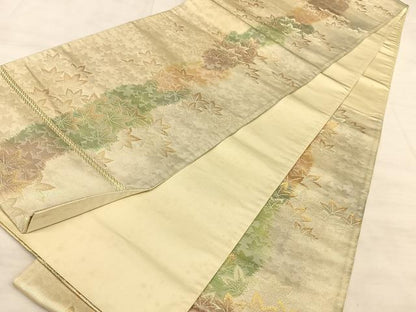 平和屋着物◎六通柄袋帯　楓文　金糸　正絹　逸品　BAAW7099qw