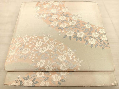 平和屋着物◎六通柄袋帯 枝花文 銀糸 正絹 逸品 BAAW7101qw
