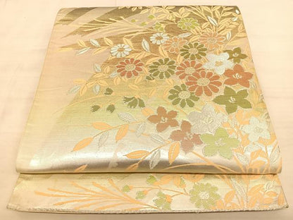 平和屋着物◎六通柄袋帯 草花文 金銀糸 正絹 逸品 BAAW7106qw