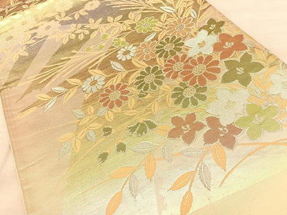 平和屋着物◎六通柄袋帯 草花文 金銀糸 正絹 逸品 BAAW7106qw
