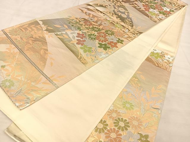 平和屋着物◎六通柄袋帯 草花文 金銀糸 正絹 逸品 BAAW7106qw
