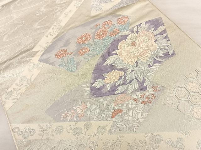 平和屋着物◎六通柄袋帯　唐織　爽秋扇面譜　銀糸　正絹　逸品　BAAW7118qw