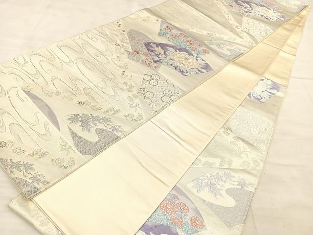 平和屋着物◎六通柄袋帯　唐織　爽秋扇面譜　銀糸　正絹　逸品　BAAW7118qw