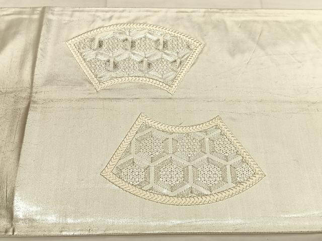 平和屋着物◎太鼓柄袋帯　総刺繍　駒刺繍　地紙飛鶴文　銀糸　引箔　正絹　逸品　BAAW7122qw